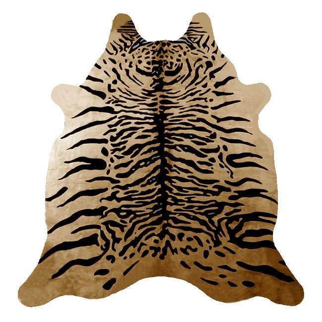 6x6 Ft. TIGER BENGAL BROWN print printed Cowhide Rug natural Cow Hide zebra hair