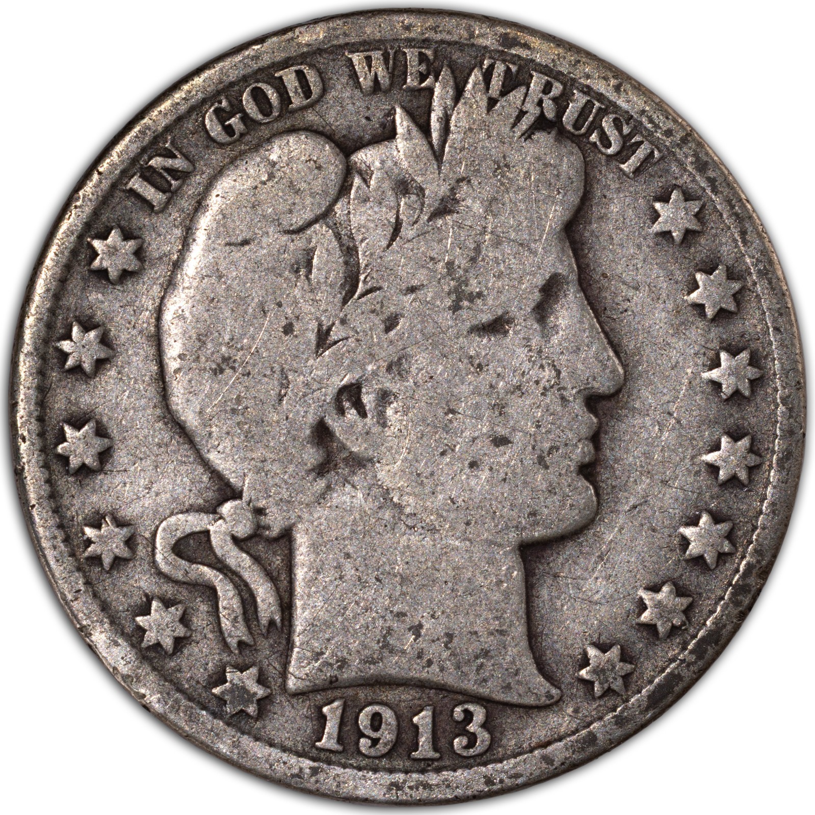 1913-D Barber Half Dollar 50C VG+ Very Good Denver Silver Liberty