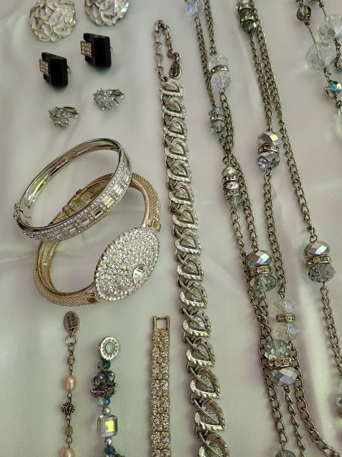 Vintage Jewelry Lot Silver Tone AB Crystal Retro Some Signed Reseller Collector