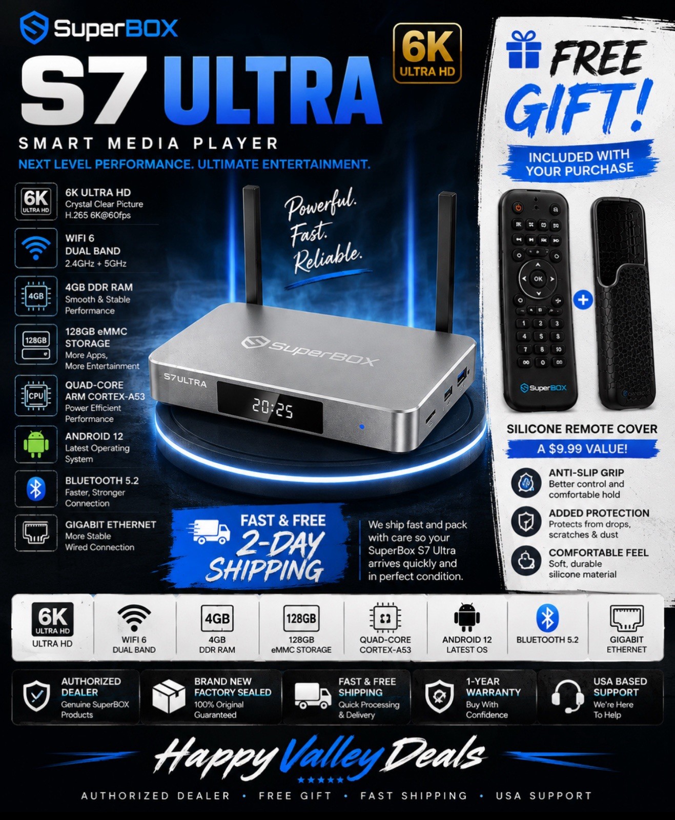 SuperBox S7 Ultra 128GB 6K TV Box w/ Backlit Remote – Compare To VSEE Ultra