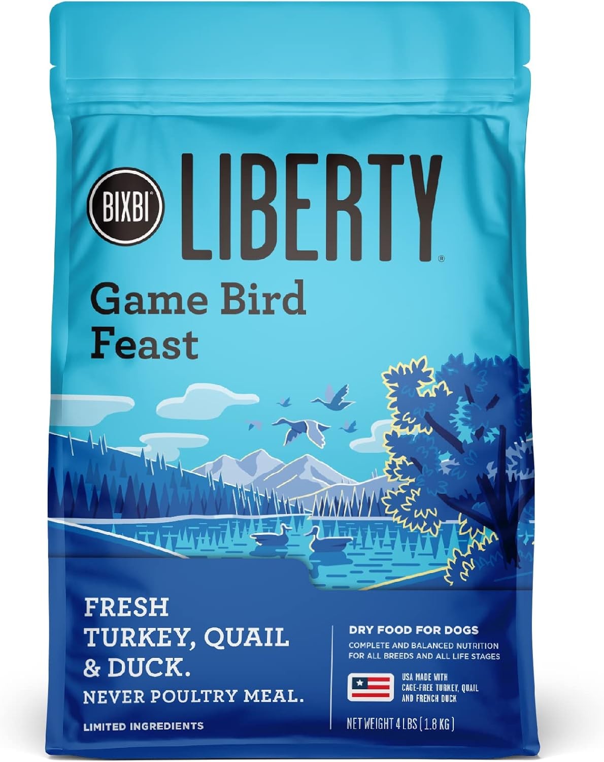 BIXBI Liberty Grain Friendly Dry Dog Food, Game Bird Feast Recipe, 4 lbs - Fresh