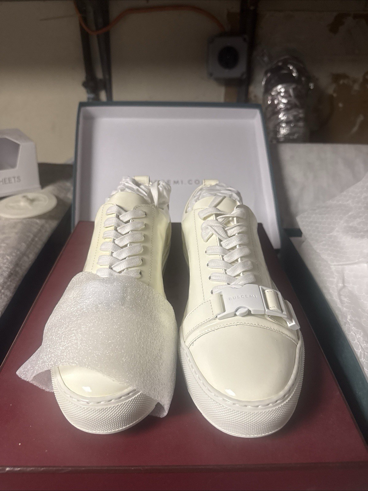 Buscemi 50MM Patent All White Brand New Box With Dust Covers Men’s Size 8