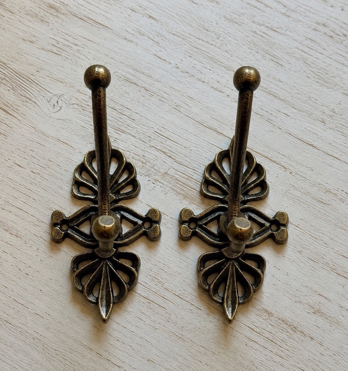2 Vintage Antique Brass Baroque Style Double Wall Hook Gold 2-hook Coat Hanger
