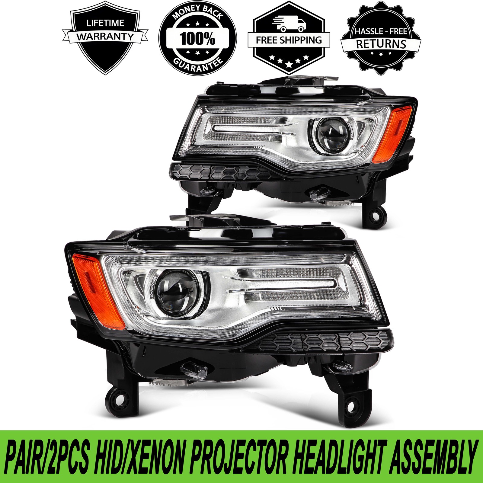 2PCS HID/Xenon Projector Headlights W/ LEDDRL For Jeep Grand Cherokee 2014-2016 2PCS HID/Xenon Projector Headlights W/ LEDDRL For Jeep Grand Cherokee 2014-2016