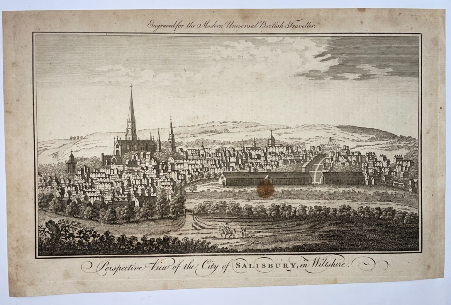 SALISBURY ENGLAND c. 1779 ANTIQUE ENGRAVED VIEW