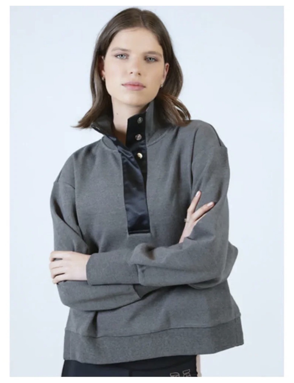 Varley  Huston Rib Piquet Slate Snap Cropped Pullover Athleisure Go-see Golfcore