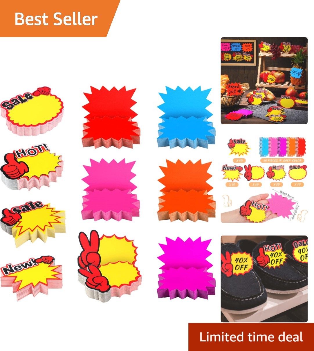 Bright Fluorescent Burst Paper Signs 500 Pack for Promotions