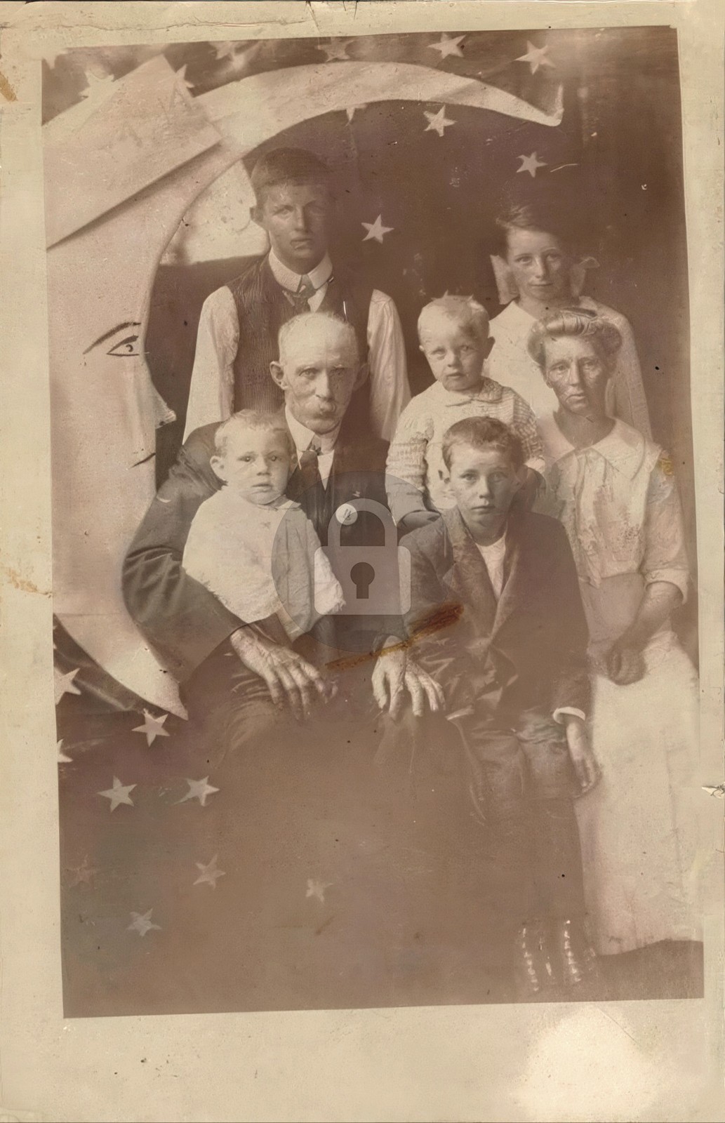 Family PAPER MOON Edwardian Studio 1910s RPPC Photo Postcard COPY