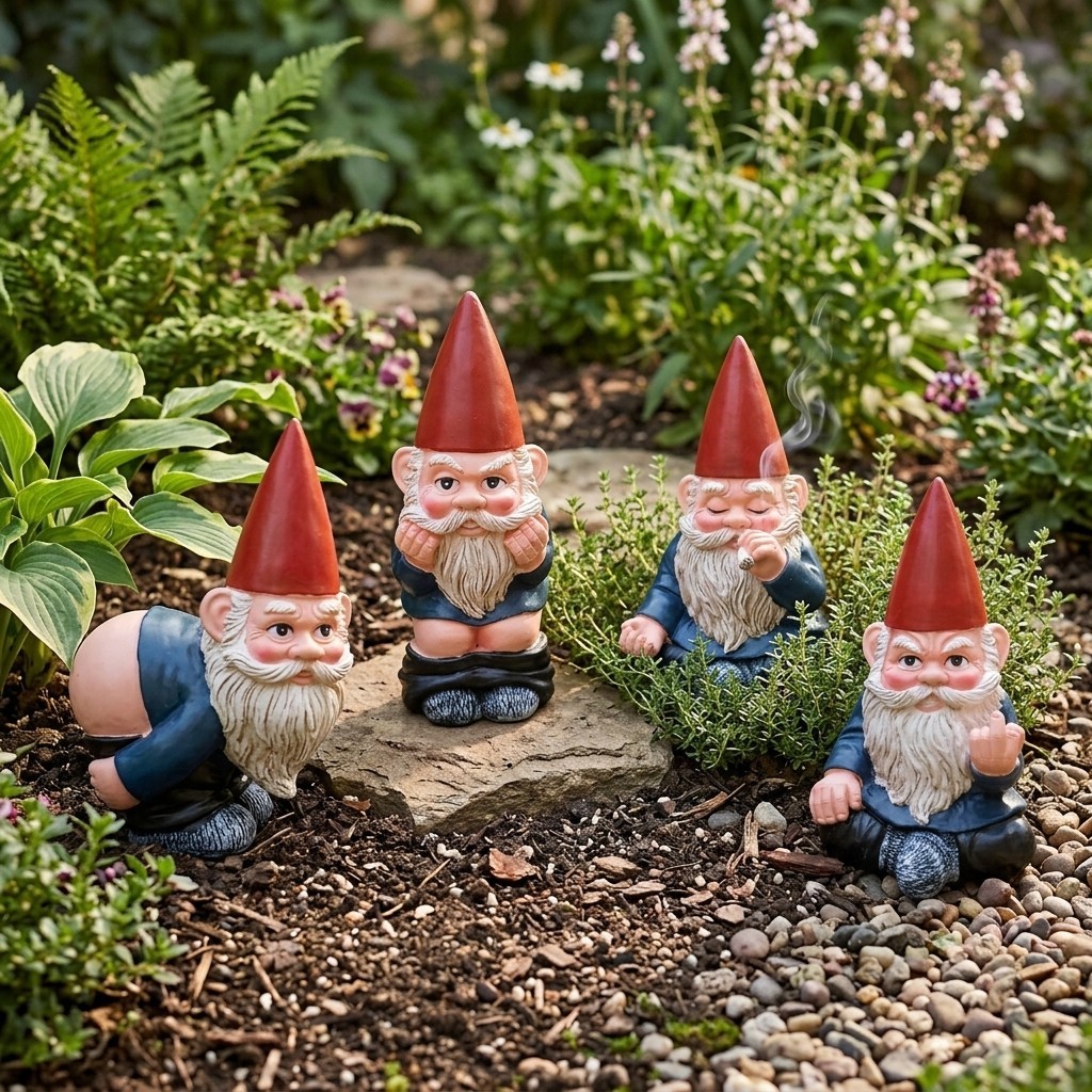 4Pcs Funny Resin Garden Gnome Statues Naughty Dwarf Figurine Outdoor Lawn Decor