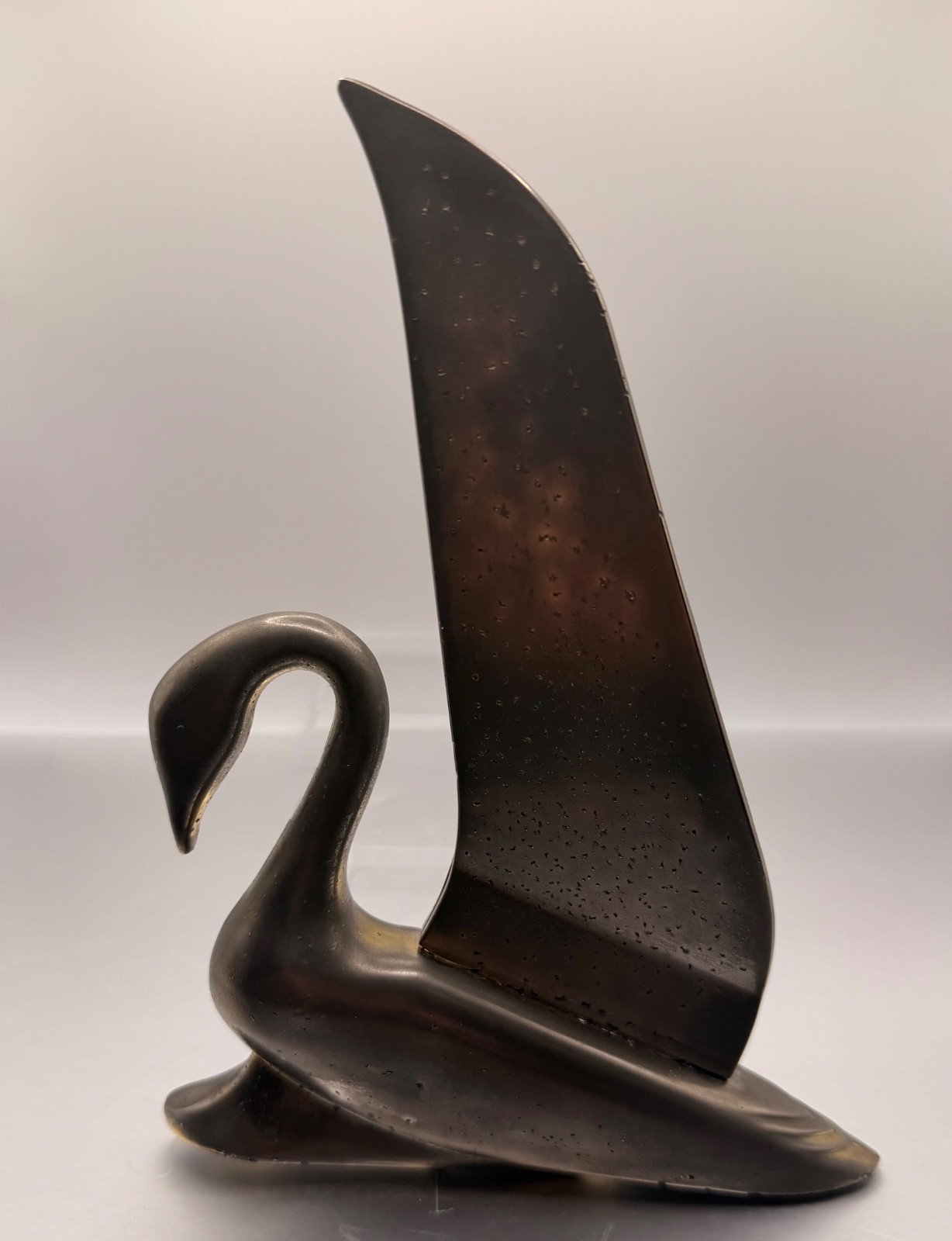 Vintage 1930s Art Deco Geometric Swan Sculpture French Spelter Bookend Element