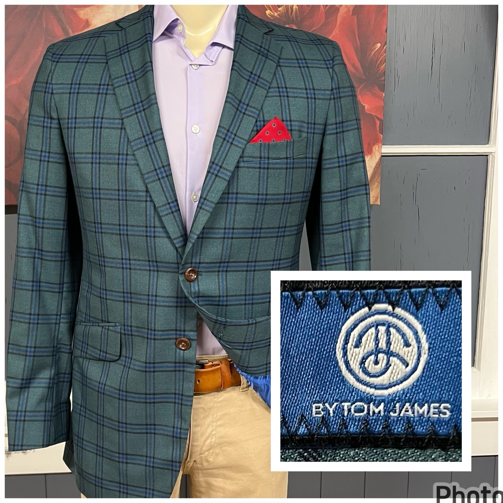 Tom James Custom Tailored Blazer Sport Coat Mens 40R Wool Green/Blue/Black Tom James Custom Tailored Blazer Sport Coat Mens 40R Wool Green/Blue/Black