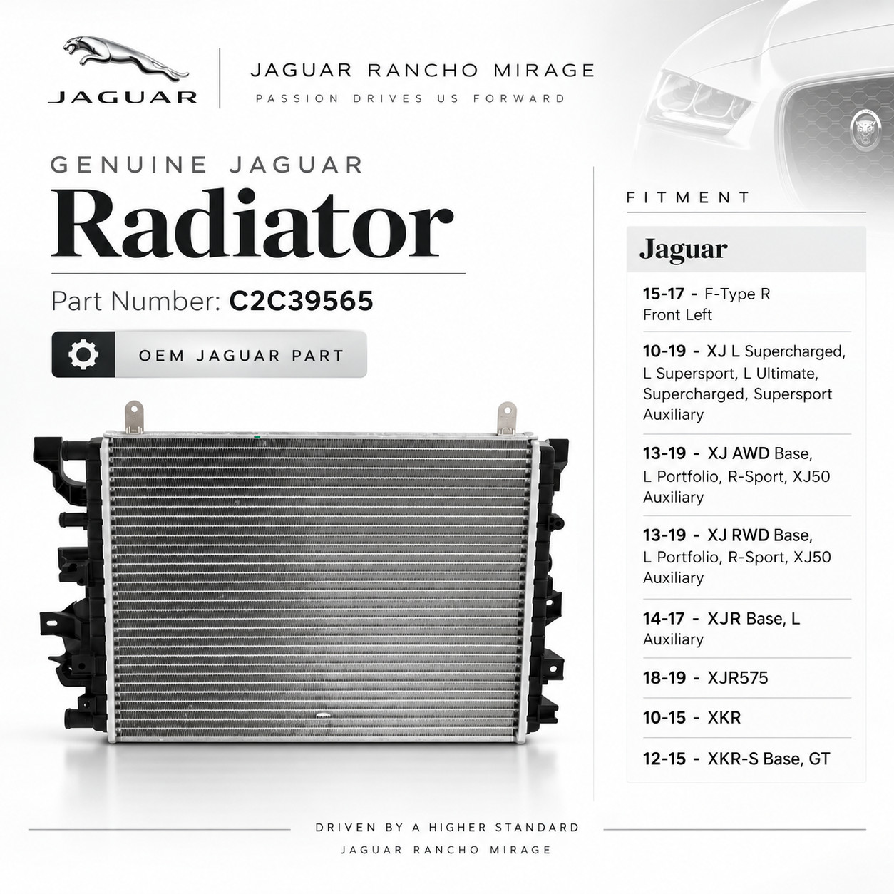 Genuine Jaguar OEM Radiator C2C39565 F-Type XJ XJR XKR XKR-S 2010-2019