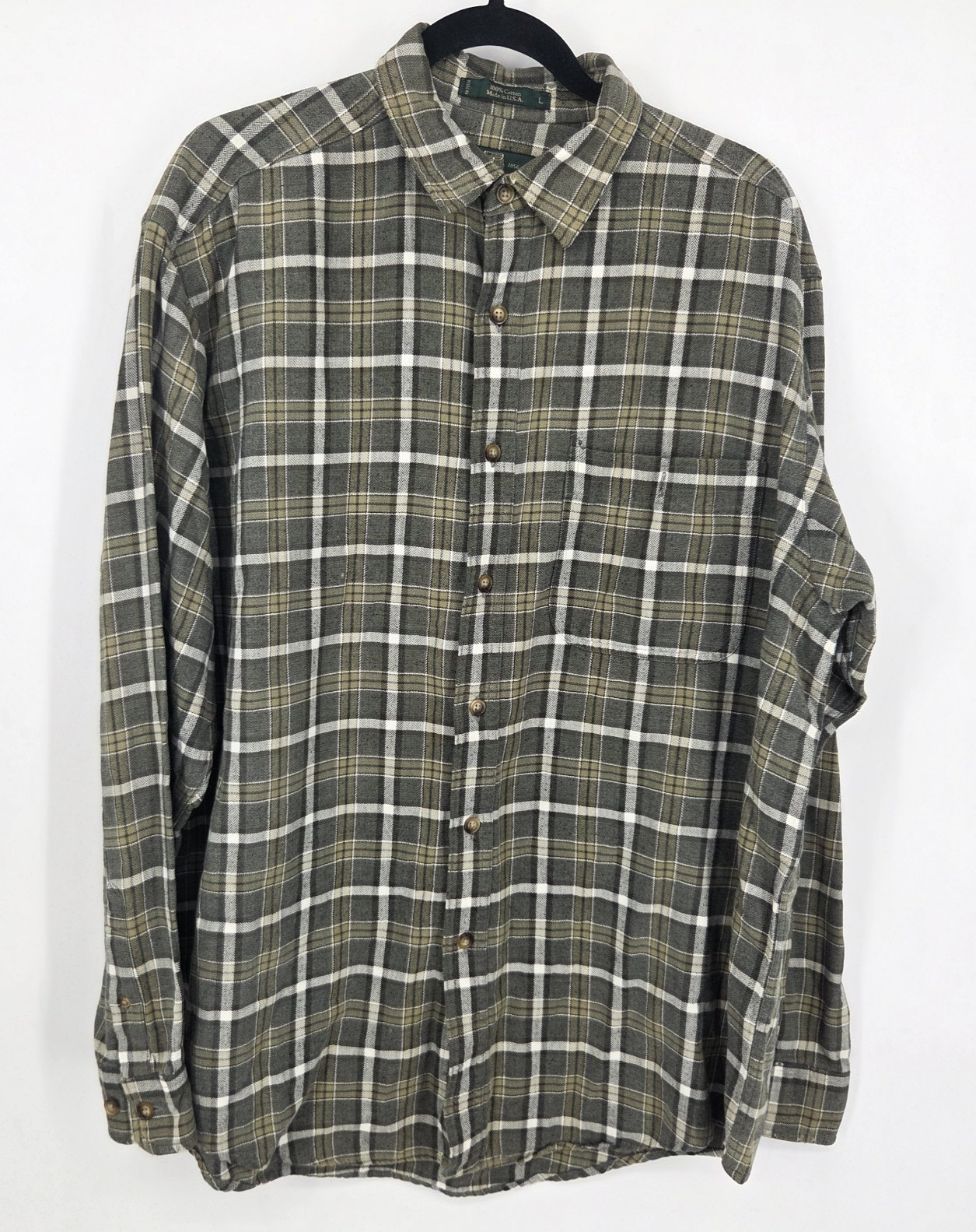 VINTAGE Orvis Long Sleeve Shirt Men\'s Large Green Plaid Button Down Made in USA