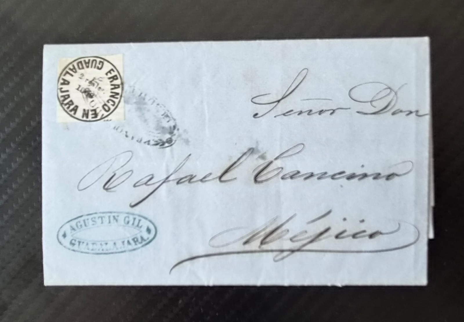 MEXICO 1868 – GUADALAJARA PROVISIONAL ISSUE – 2 REALES – COMPLETE FOLDED LETTER