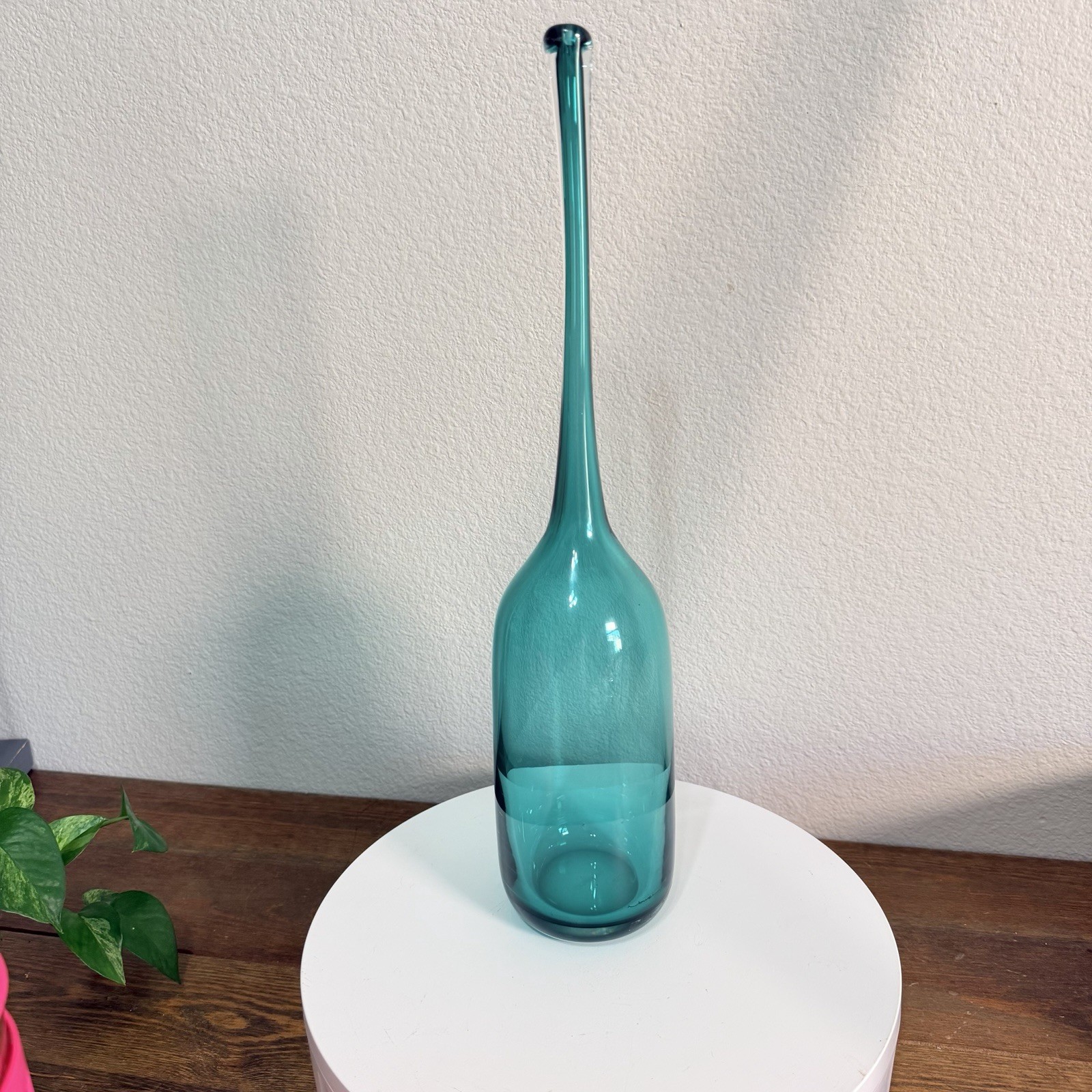 Nouvel Studio Long Neck Glass Bottle Green 17”