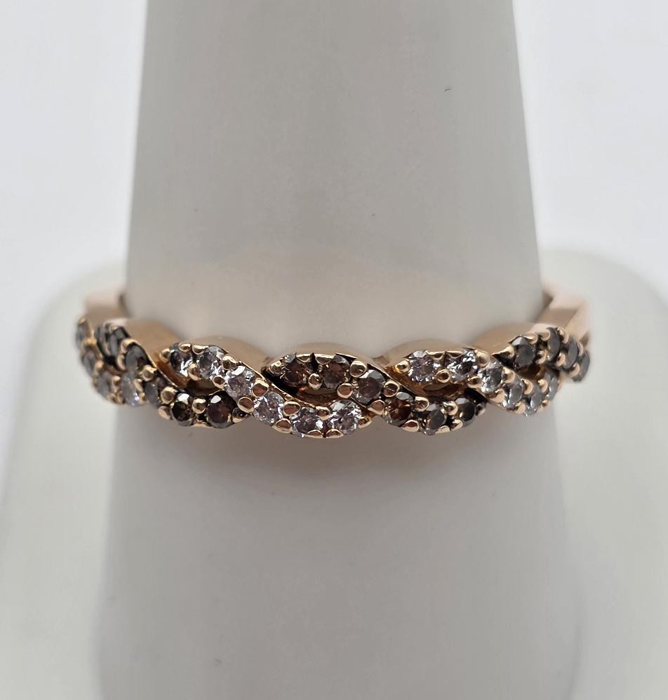 LeVian 14K Strawberry Rose Gold Chocolate & Vanilla Diamond Twist Ring Band 9.5