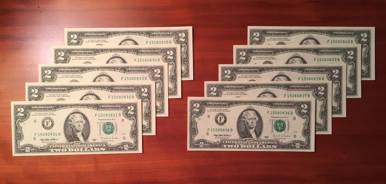 1995 Rare $2 Atlanta (F) Ten Consecutive Fed Pack Fr 1936-F Crisp Gem Unc - 30s