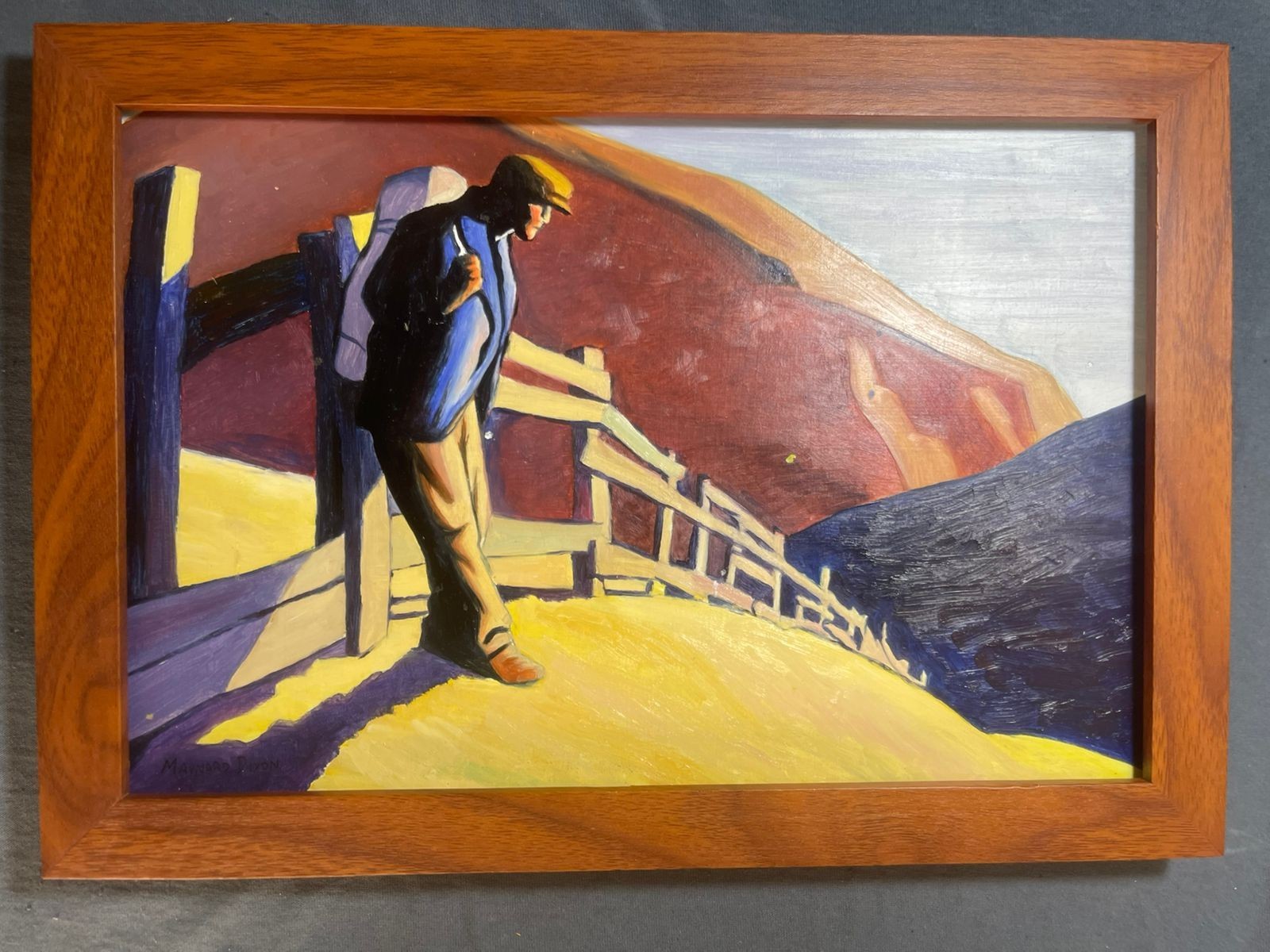 MAYNARD DIXON PAINTING ON ANTIQUE WOOD, FRAMED ON WOOD, SIGNED AND SEALED