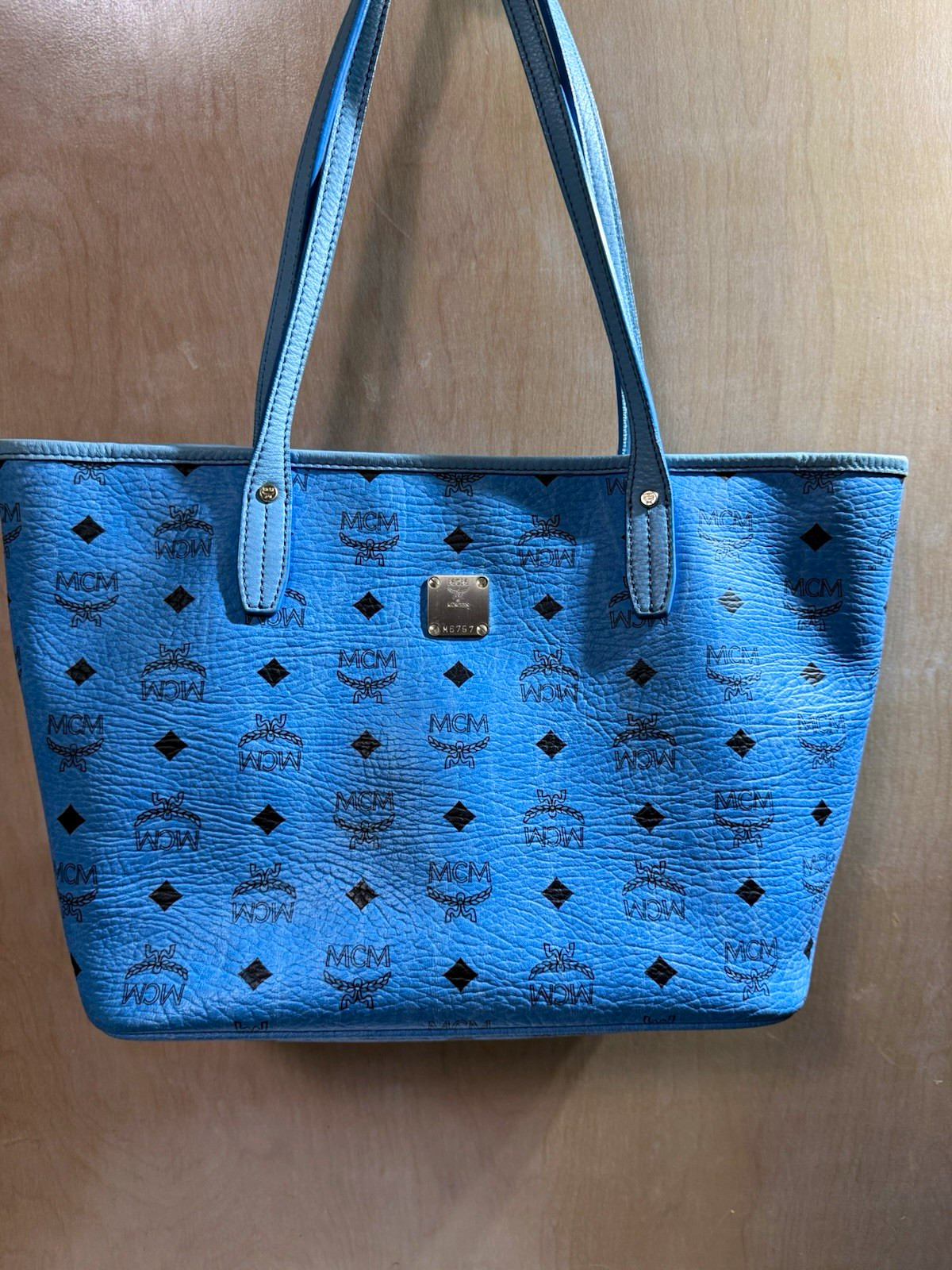 Authentic MCM Liz Reversible Shopper Tote Medium Blue Visetos - Fair/Good