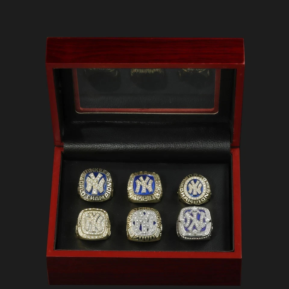 6 PCS New York Yankees World Series Championship Rings Set With Display Box 6 PCS New York Yankees World Series Championship Rings Set With Display Box