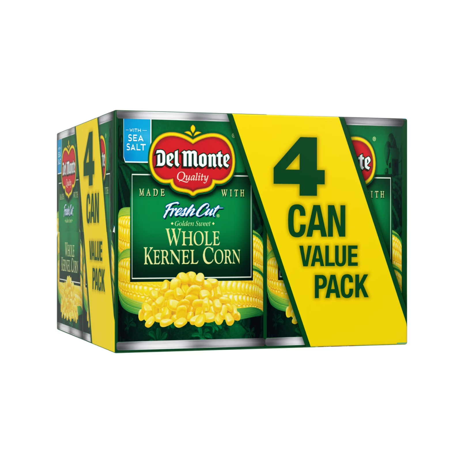 Del Monte Golden Sweet Whole Kernel Corn, Canned Vegetables, 15.25 oz Can 4PACK