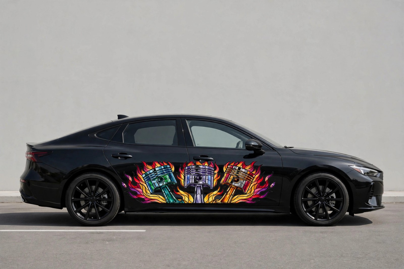 Piston Car Decals Side Decal Both Sides Vinyl Racing Flames JDM