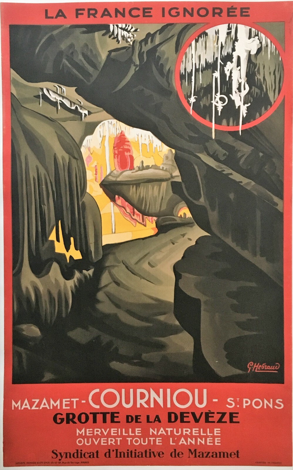 ca1920s Original French Poster for Grotte de la Deveze, Natural Wonder. ca1920s Original French Poster for Grotte de la Deveze, Natural Wonder.