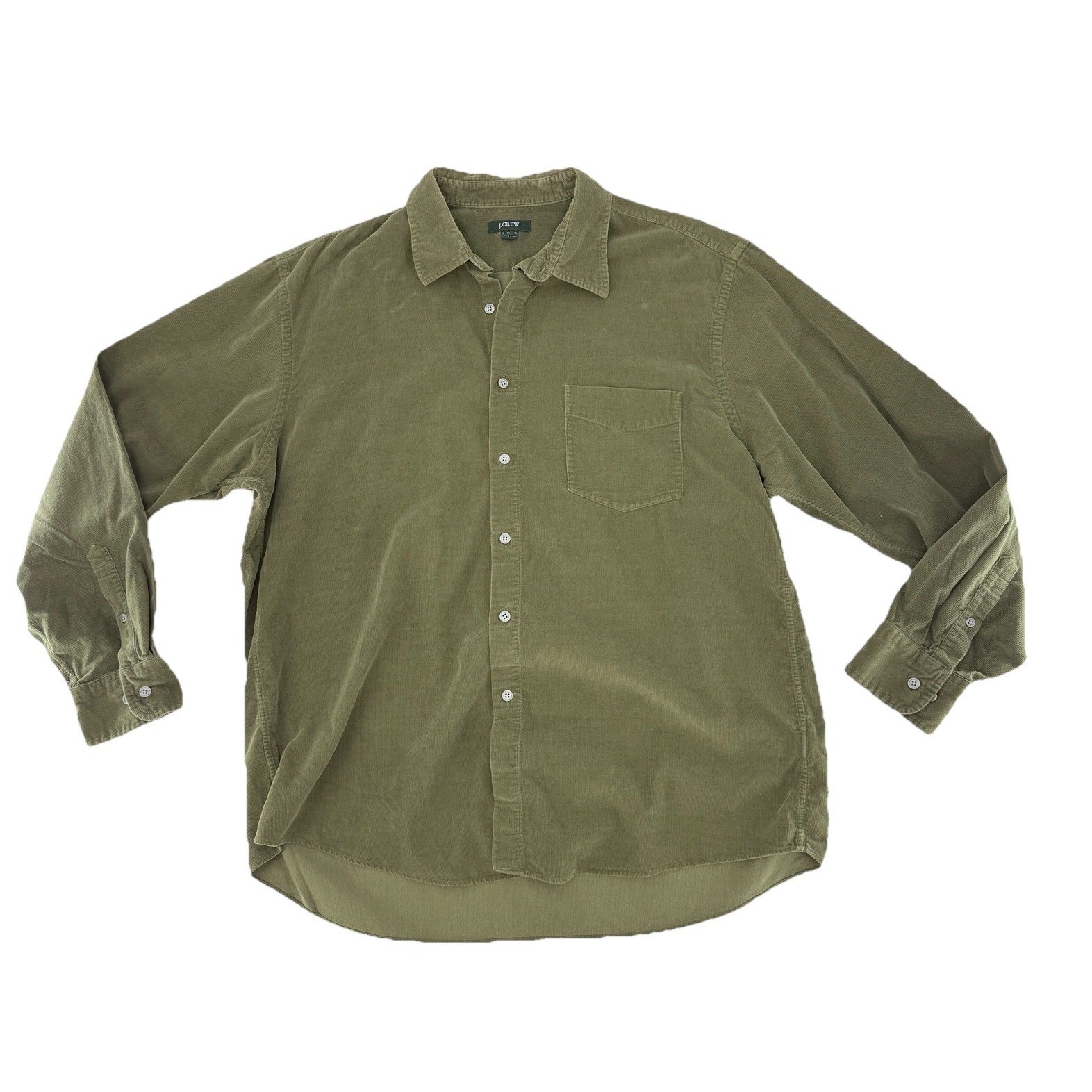 Vtg J.Crew Men\'s Green Corduroy Chore Work Button  Shirt XL Preppy Workwear