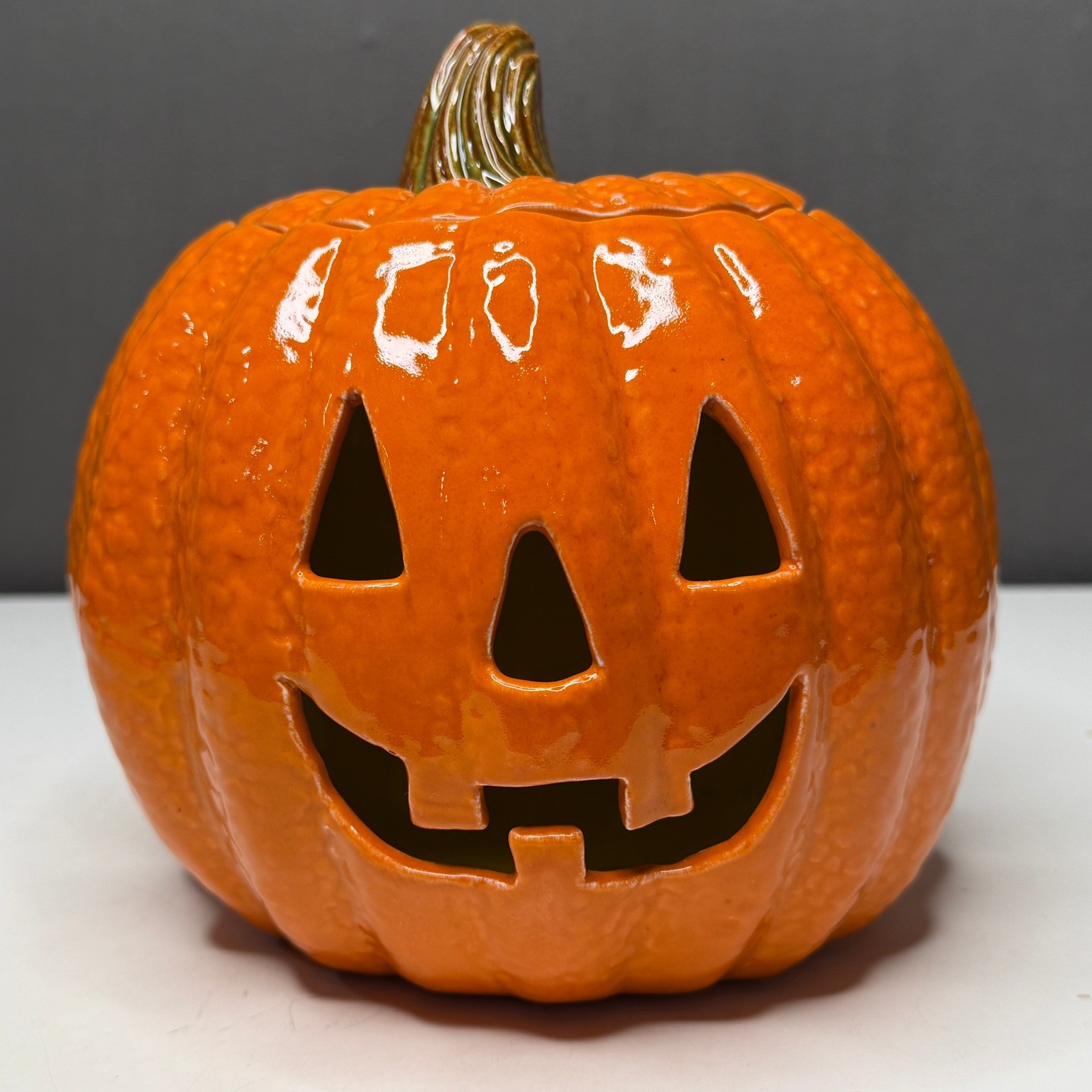 Vintage Atlantic Mold Jack O Lantern Ceramic Pumpkin Halloween 1973 RARE Kitsch