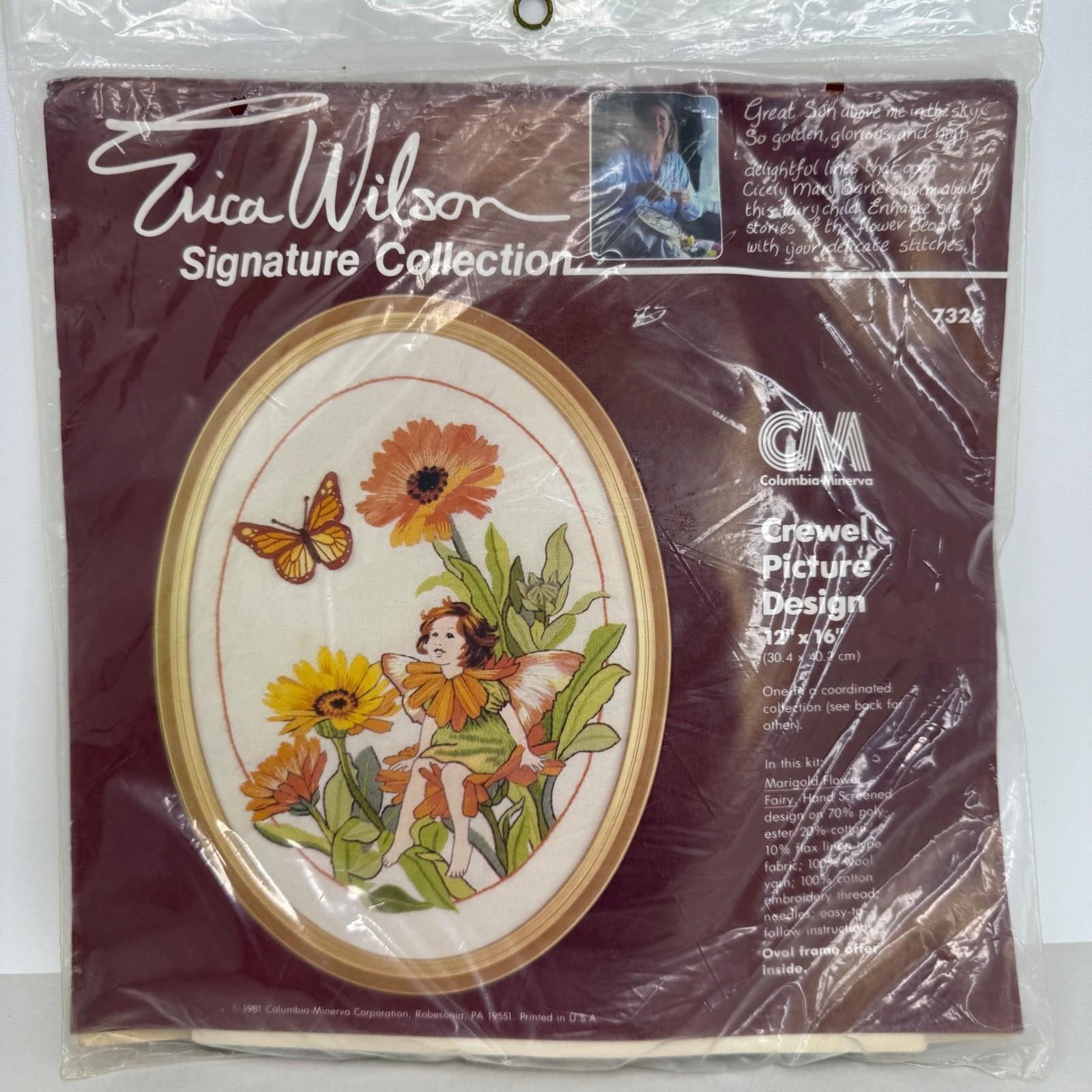 Vintage Erica Wilson Crewel Kit Marigold Flower Fairy Cicely Mary Barker 7326