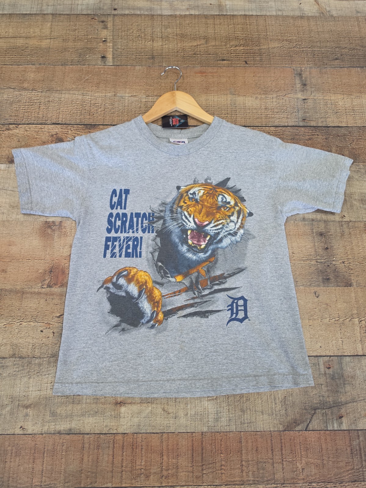 Rare Vtg 90s Youth 10-12 Detroit Tigers Cat Scratch Fever T Shirt Breakthrough