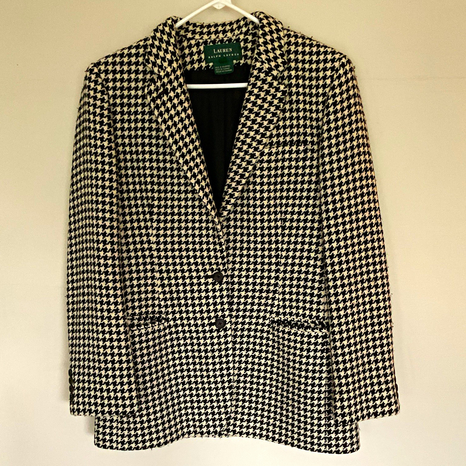 Vintage Lauren Ralph Lauren Houndstooth 100% Wool Blazer Lined Black/White 10 Vintage Lauren Ralph Lauren Houndstooth 100% Wool Blazer Lined Black/White 10