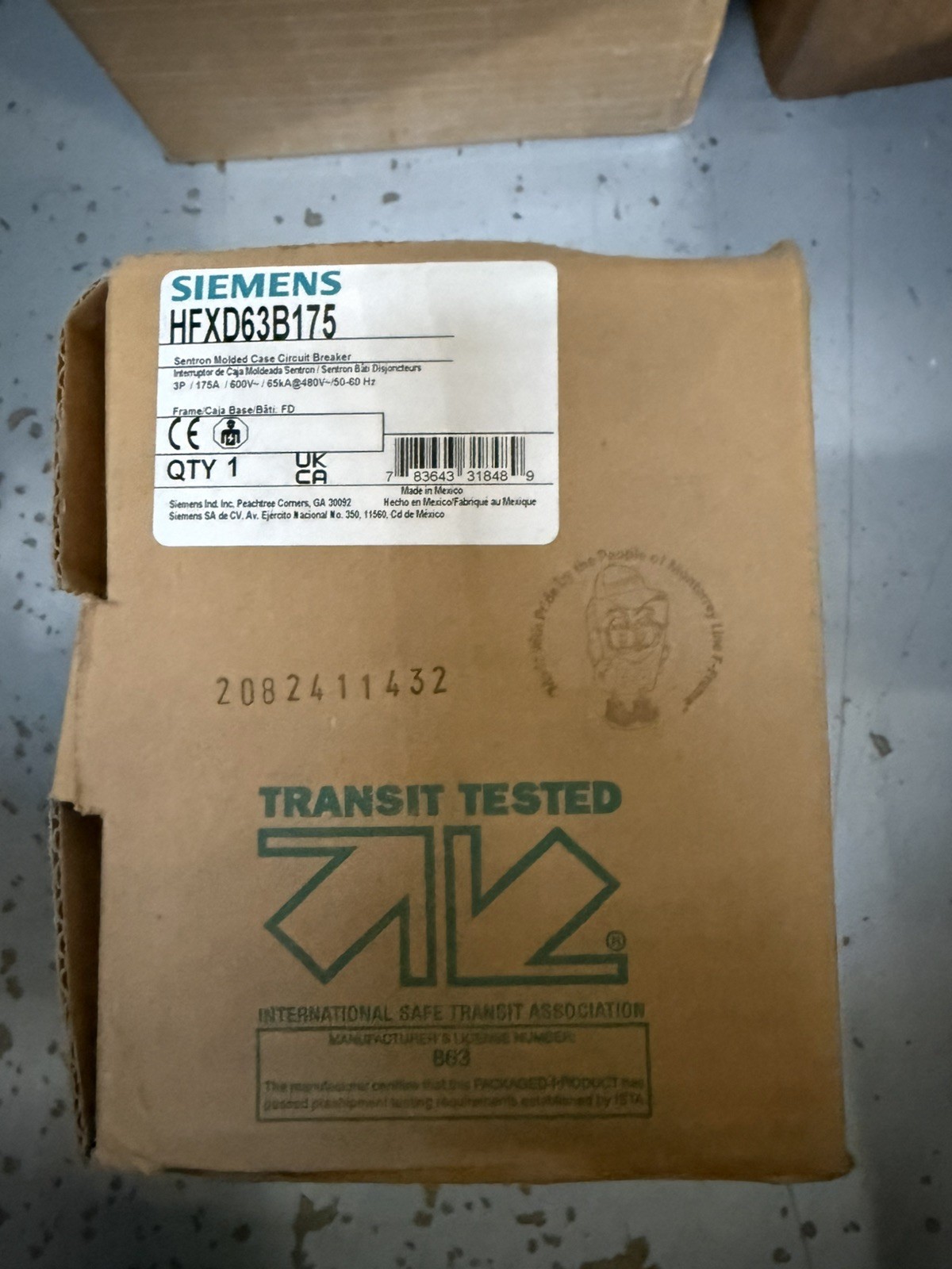 Siemens HFXD63B175 Sentron Circuit Breaker 175A 3 Pole 600V FD Frame Molded Case