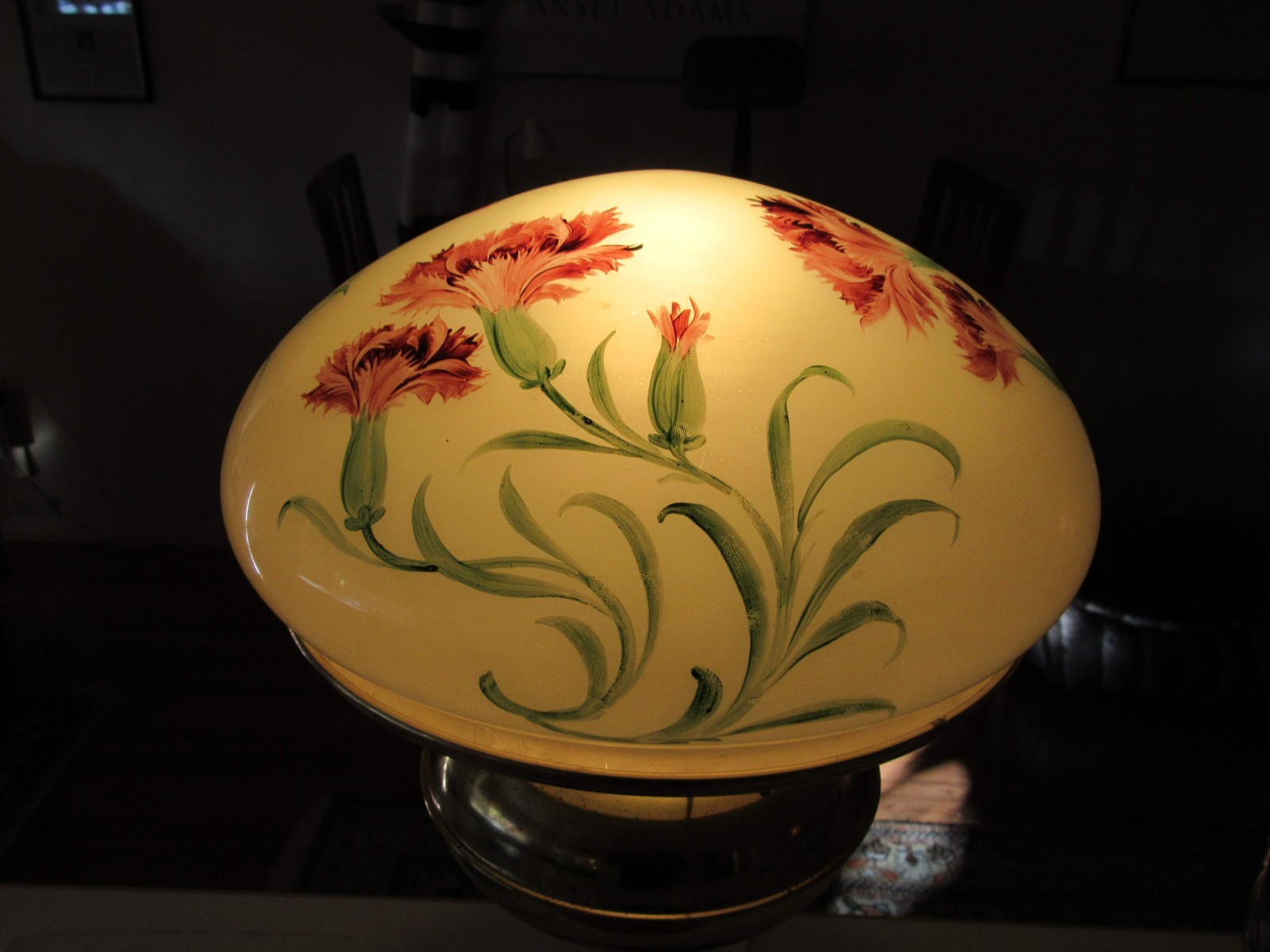 Signed HANDEL Glass Shade/Dome~Custard in Color w/Floral~ Pattern #3446~Lovely