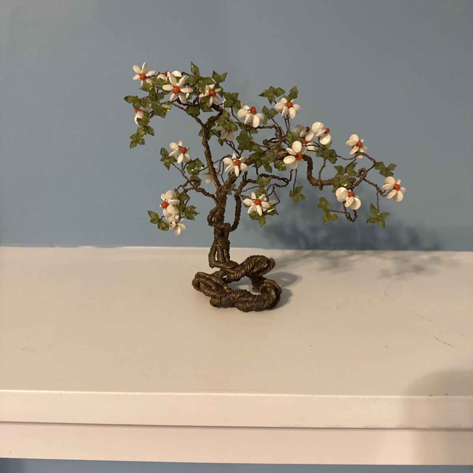 Vintage Chinese Glass & Quartz Blossom Bonsai Tree Sculpture – Asian Décor
