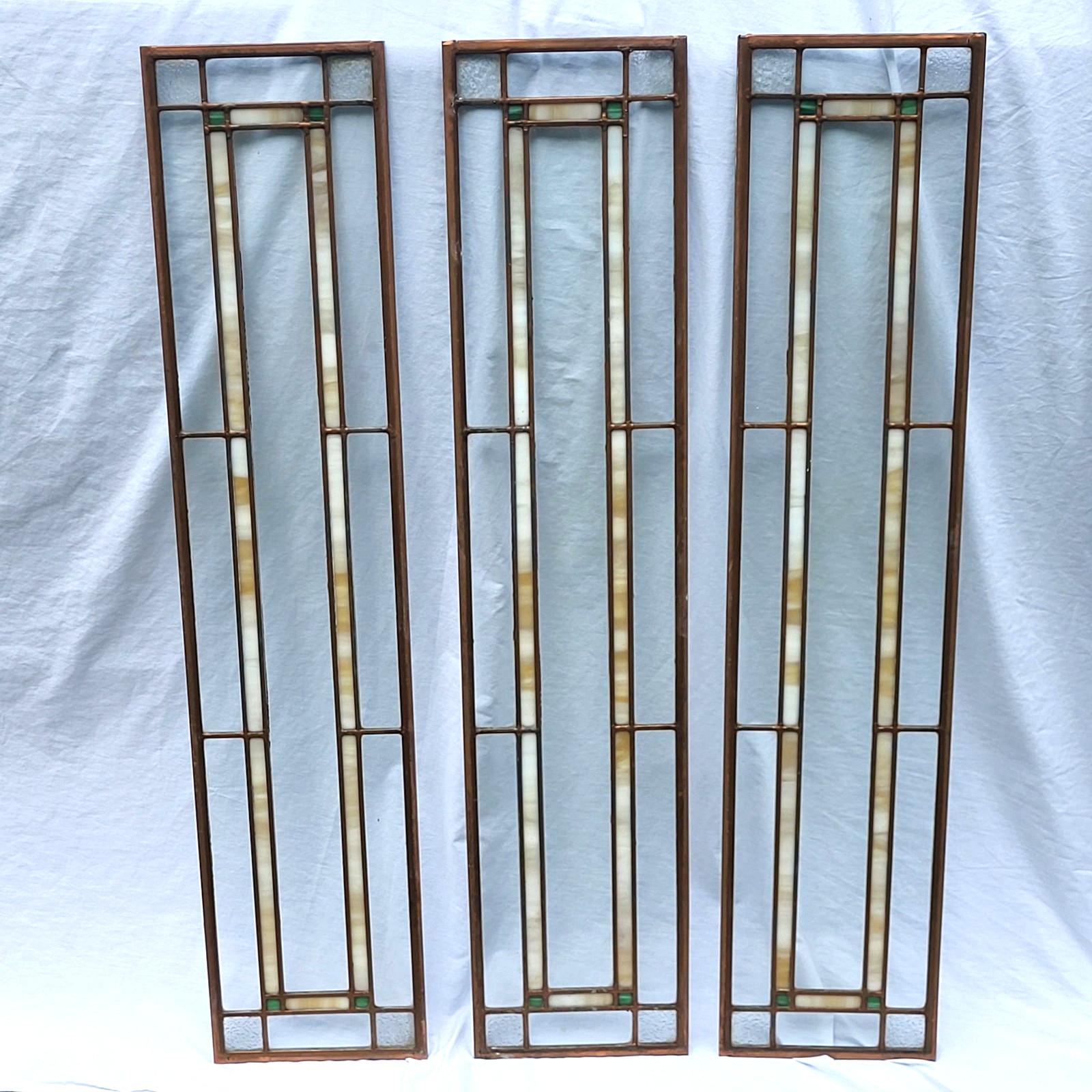 3 Antique Stained Glass Arts & Crafts Frank Lloyd Wright Prairie Style Windows