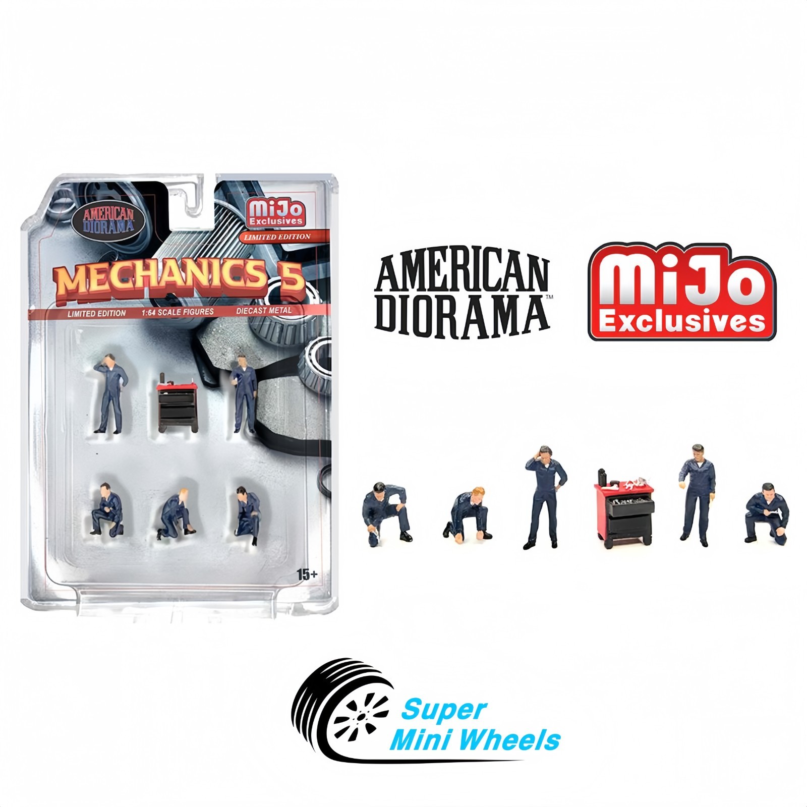 American Diorama 1:64 - Mechanics 5 Figures - 6 pcs Set - Metal - AD-2435MJ