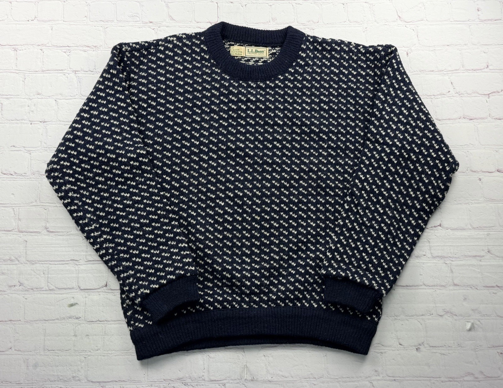 VTG LL Bean Sweater Mens Medium Blue Birdseye Wool Rayon Norway Pullover Knit VTG LL Bean Sweater Mens Medium Blue Birdseye Wool Rayon Norway Pullover Knit