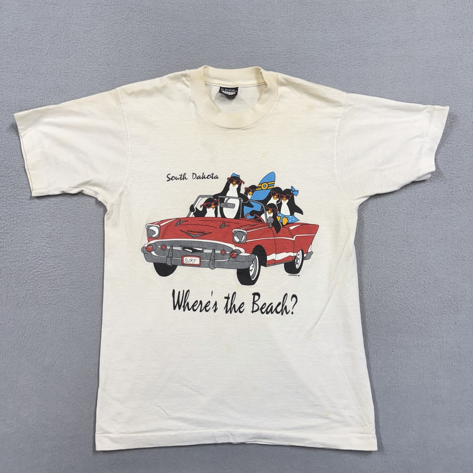 Vintage Screen Stars Best Shirt Mens Medium White South Dakota Penguins Beach