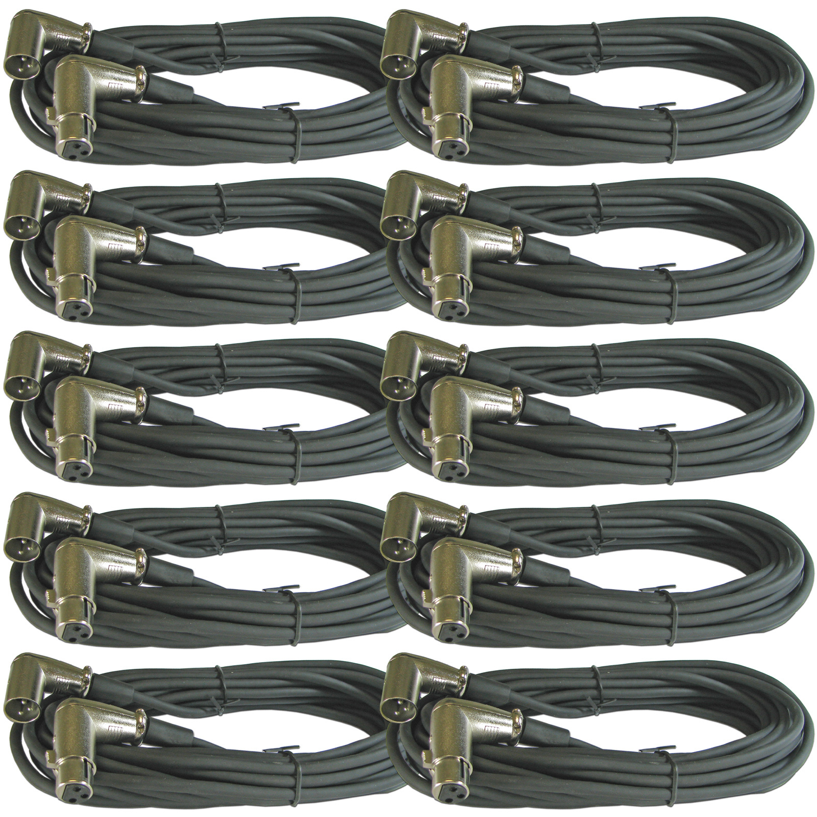 10 pack 25ft Right Angle 3pin shielded XLR mic microphone extension cable cord
