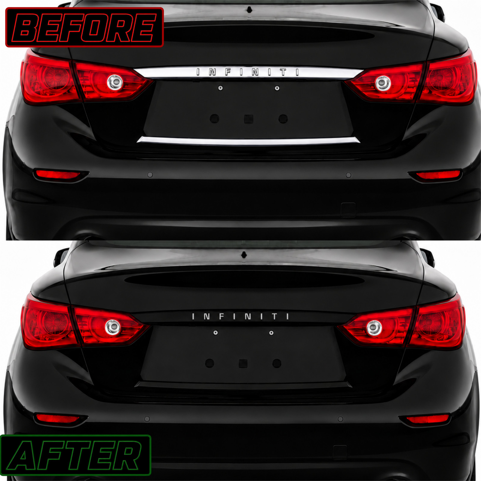 CHROME DELETE BLACKOUT OVERLAY VYNIL FOR 2014-2017 INFINITI Q50 Q50S TRUNK TRIM