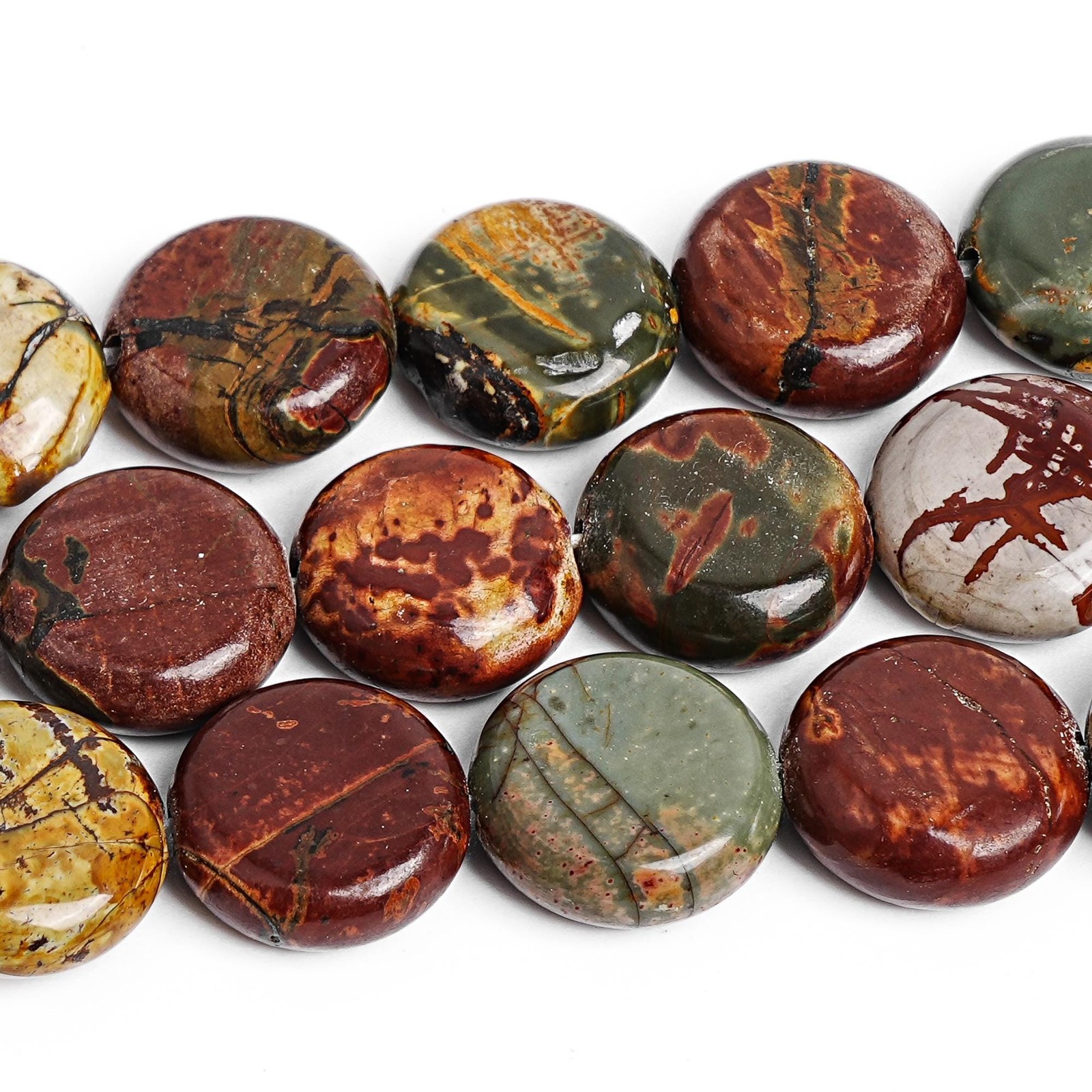 Natural Multicolor Picasso Jasper Stone Flat Round Beads AAA 8MM 10MM 12MM 14MM