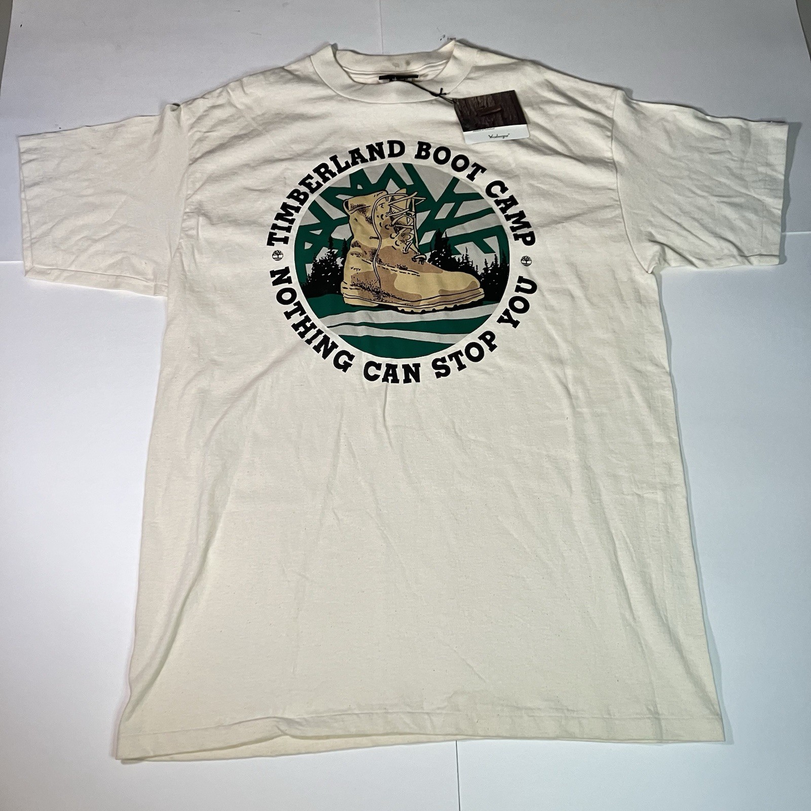 NOS Timberland Boot Camp Graphic XL T-shirt 90s USA Made Vintage New With Tags NOS Timberland Boot Camp Graphic XL T-shirt 90s USA Made Vintage New With Tags