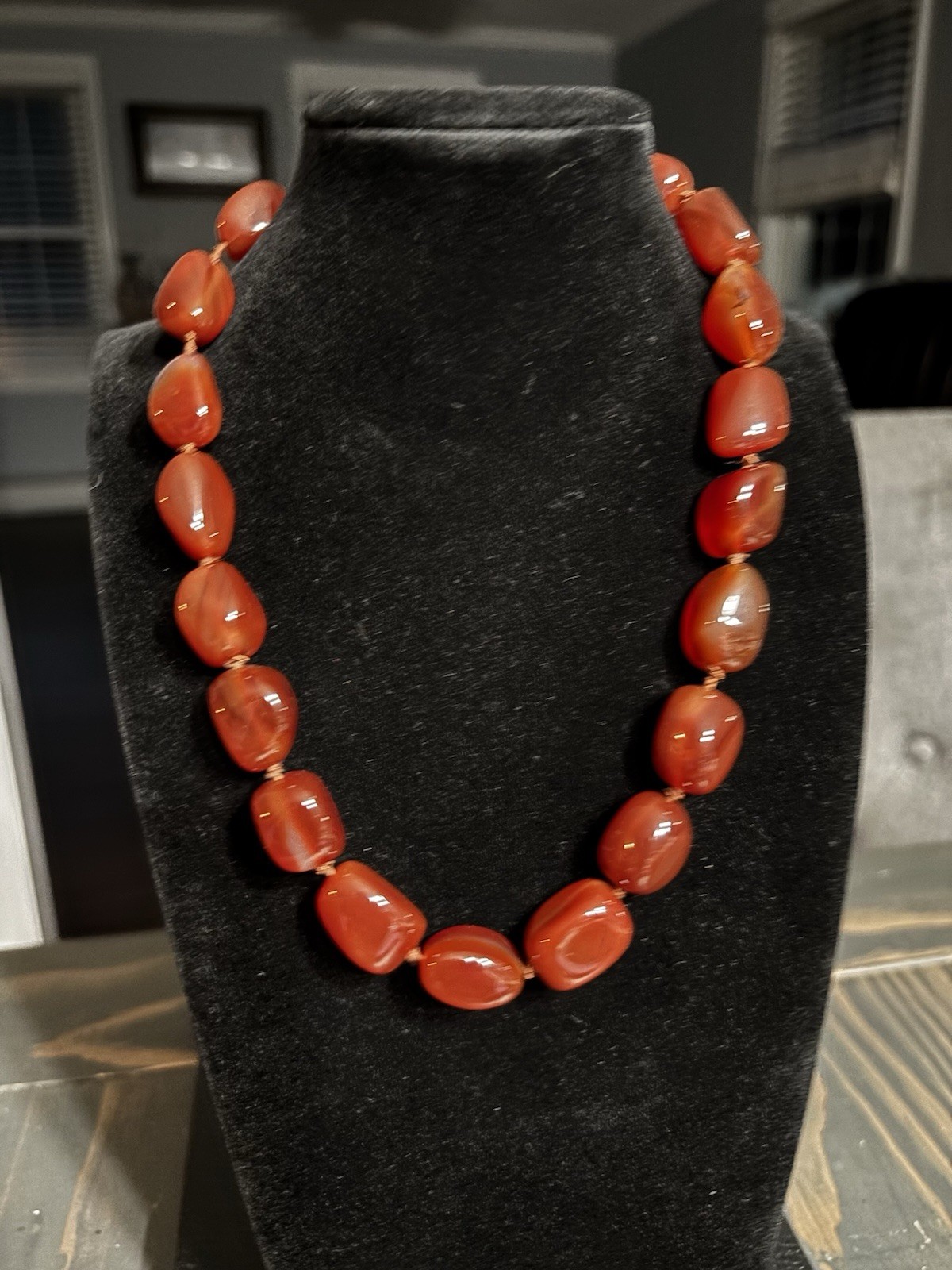 • Zoe B Designer 14K Gold Chunky Natural Carnelian Bead Statement Necklace 18 “