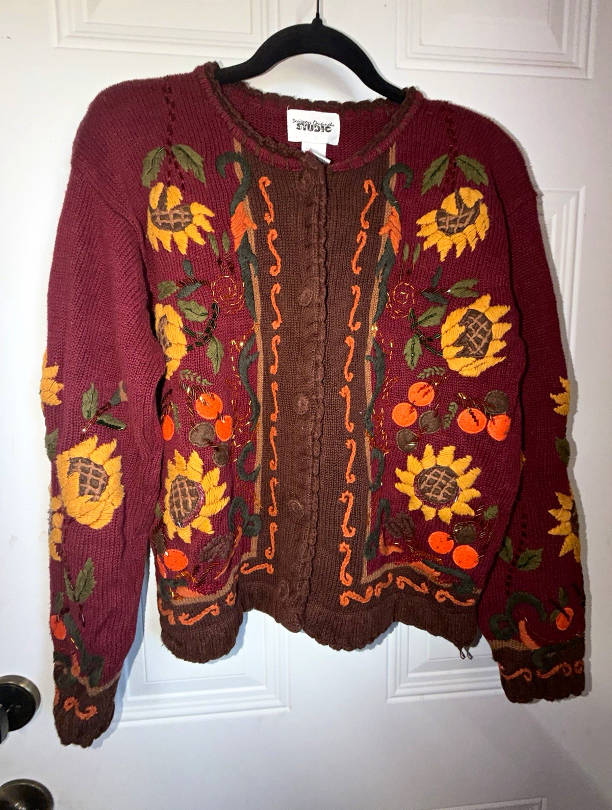 Designers Vintage Originals Studio Women\'s Sunflower Floral Cardigan Sweater L Designers Vintage Originals Studio Women\'s Sunflower Floral Cardigan Sweater L