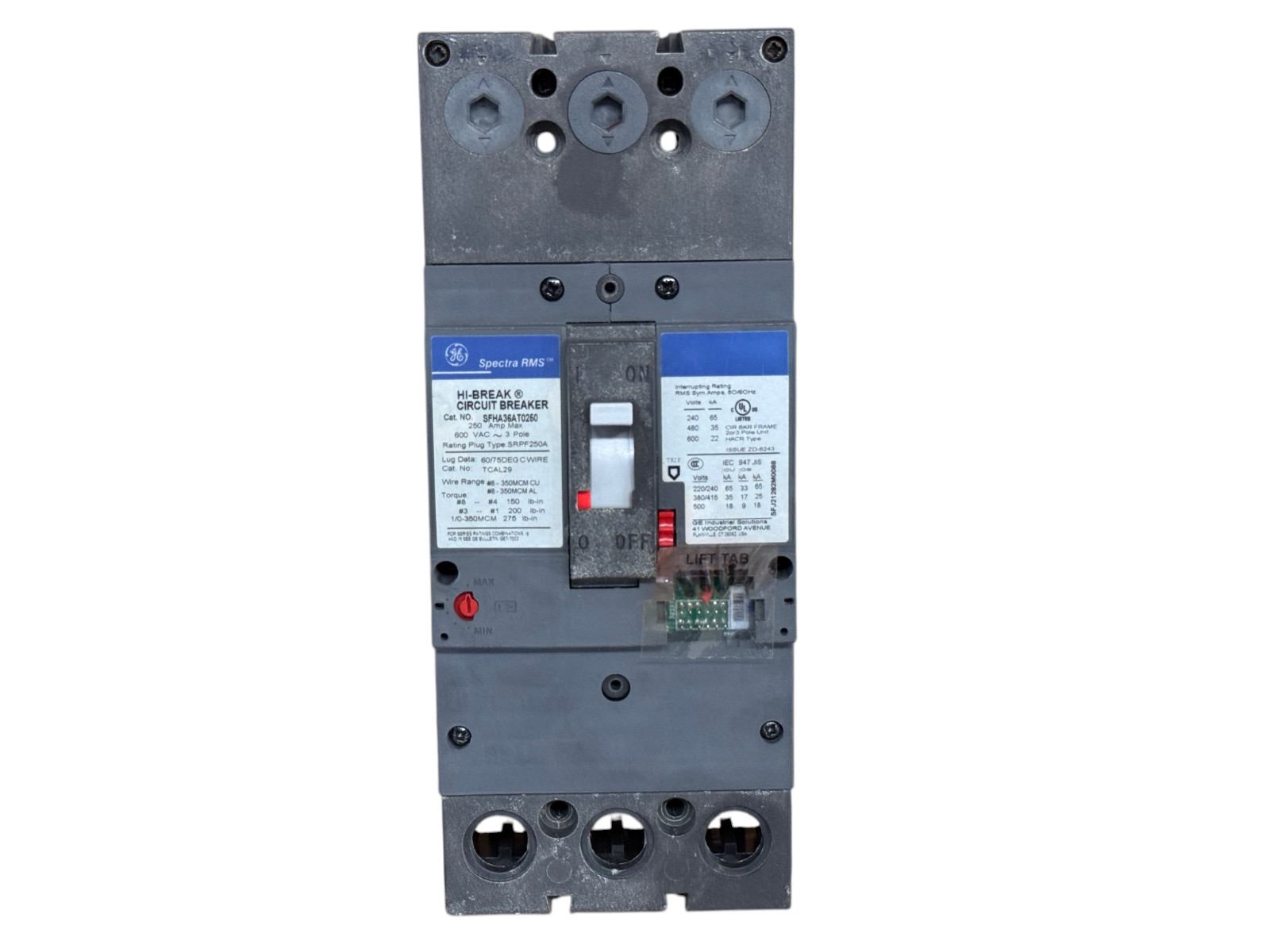 GE SFHA36AT0250 250A 3-POLE 600V SPECTRA RMS SF250 65KA CIRCUIT BREAKER NEW GE SFHA36AT0250 250A 3-POLE 600V SPECTRA RMS SF250 65KA CIRCUIT BREAKER NEW