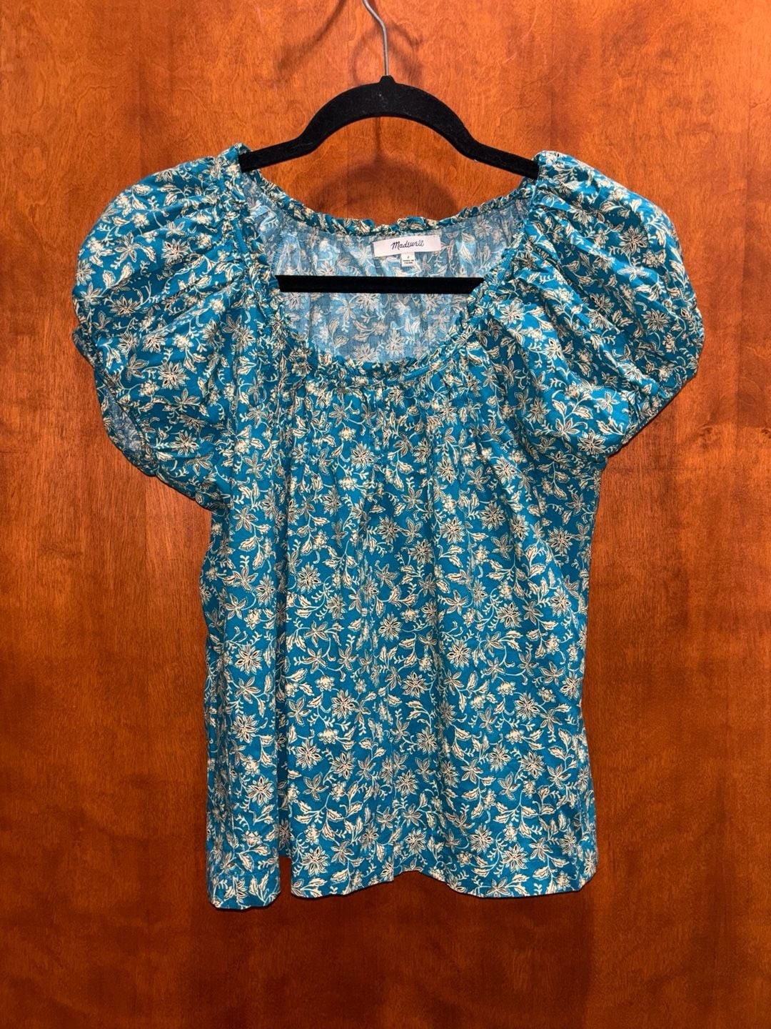 Madewell Scoopneck Puff-Sleeve Top Size 2 Blue Floral Madewell Scoopneck Puff-Sleeve Top Size 2 Blue Floral