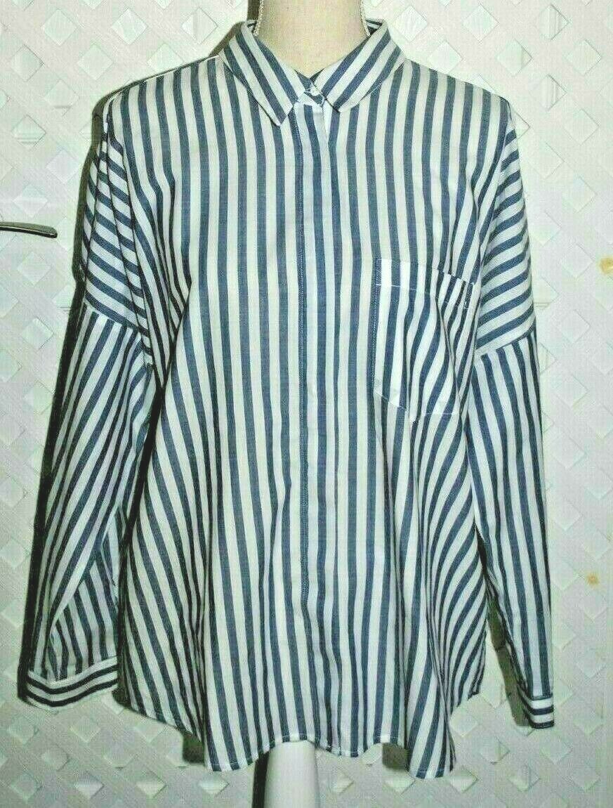 ZARA BASIC COLLECTION Blue Gray Striped BUTTON FRONT BLOUSE Back Ties Women\'s S ZARA BASIC COLLECTION Blue Gray Striped BUTTON FRONT BLOUSE Back Ties Women\'s S