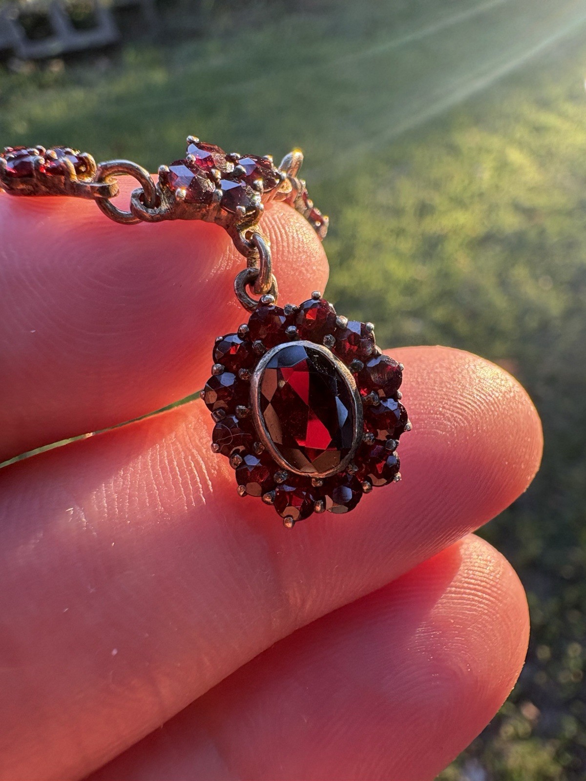 Beautiful Antique Victorian Oval Rosette Garnet Gold Filled Pendant Necklace Beautiful Antique Victorian Oval Rosette Garnet Gold Filled Pendant Necklace