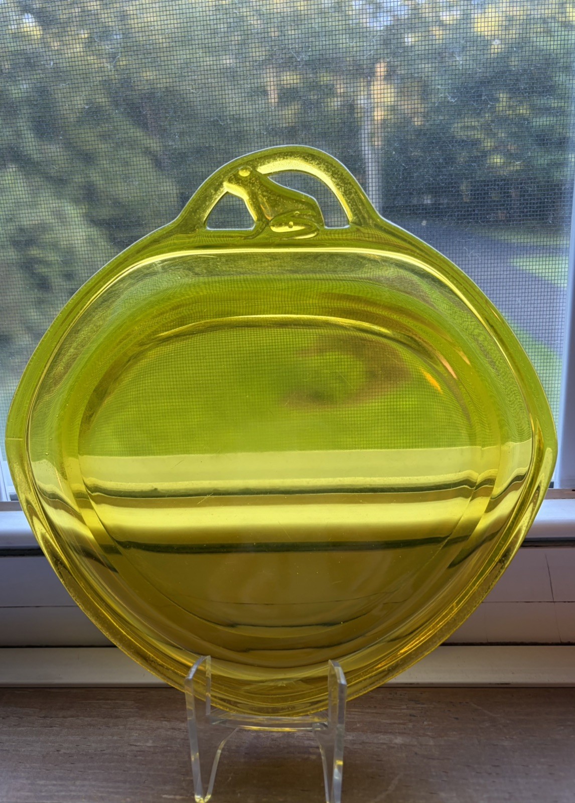 RARE Heisey Frog-Handle Cheese Plate MARIGOLD Vintage Glass c1929-1930 HTF READ
